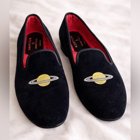 Shipton & Heneage Velvet Smoking Slippers Saturn Embroidered UK 6 main image 5